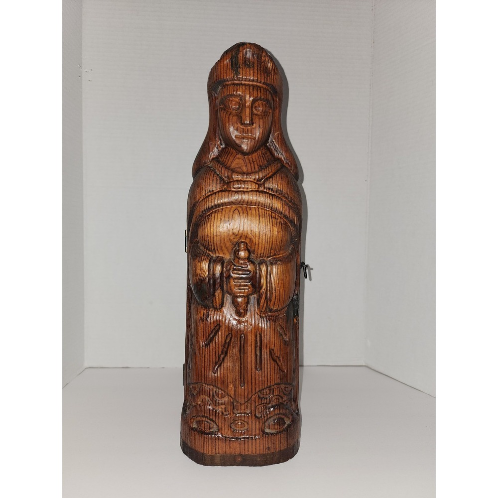 Vintage folk art hand carved Monk wine holder Wood